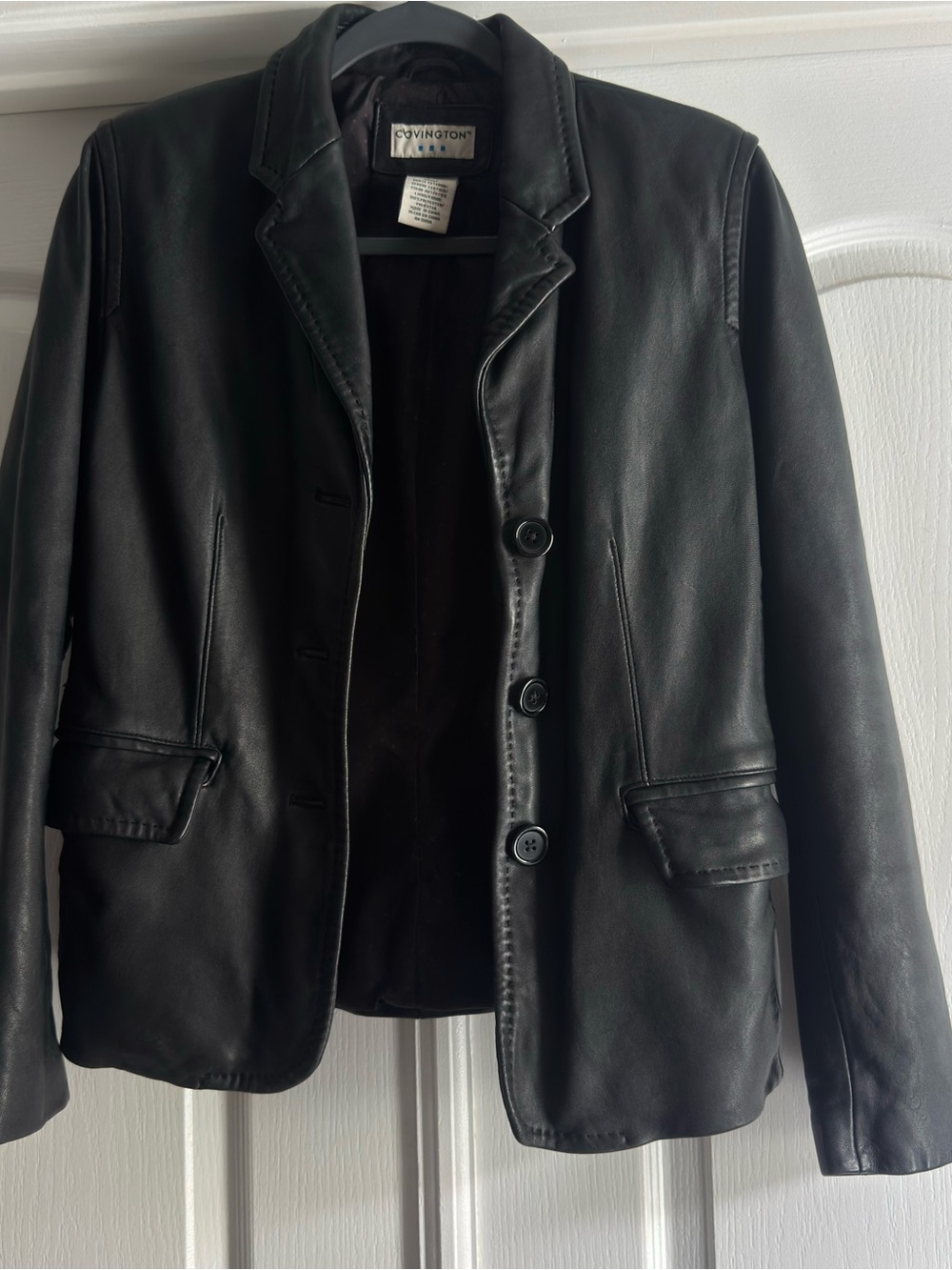 Covington Black Leather Blazer Jacket